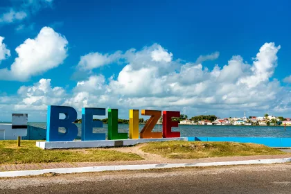 Welcome to Belize Sign at the Caribbean Sea in Belize City
