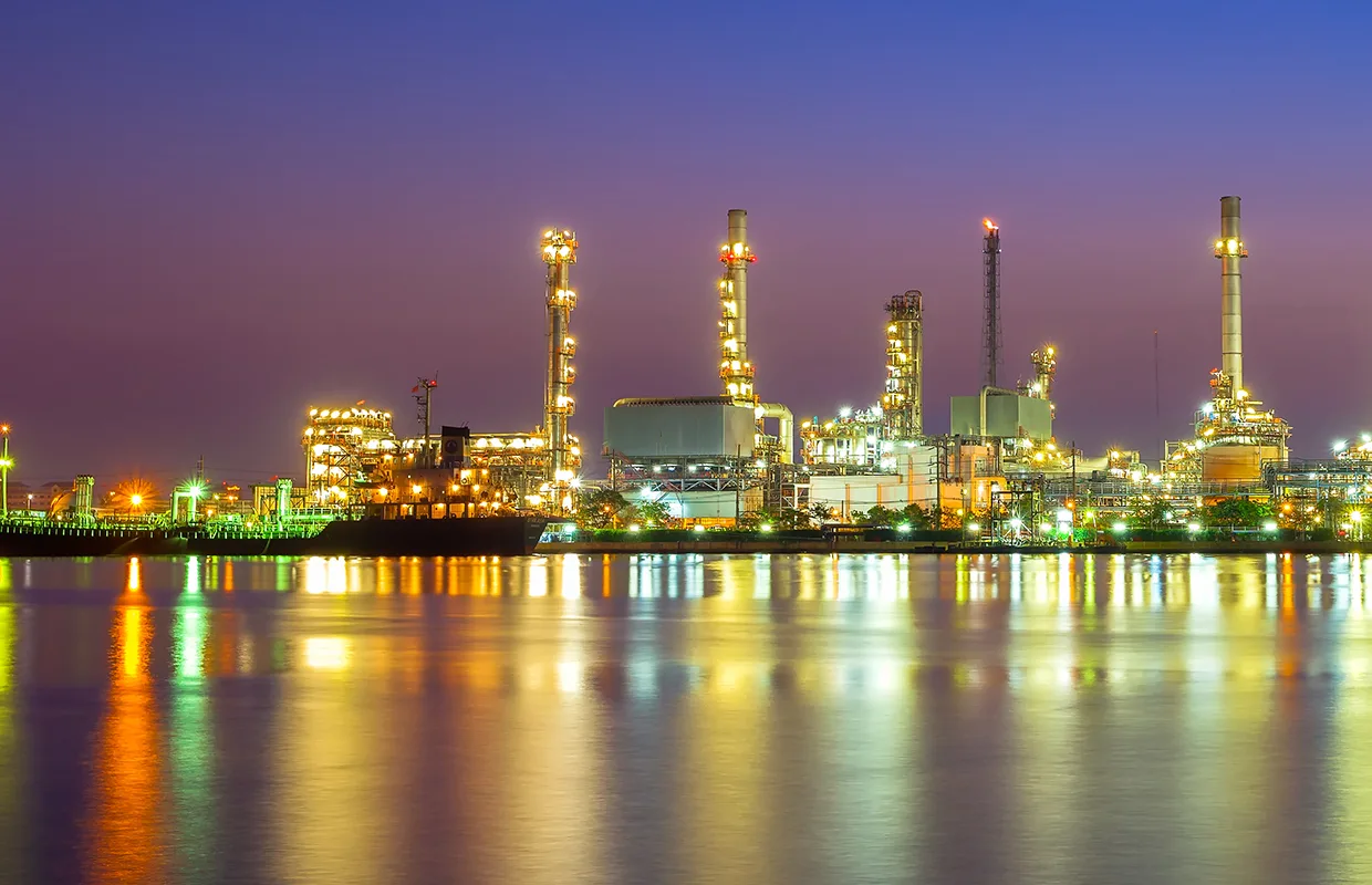 Cerilon Oil refinery factory at sunrise, Bangkok Thailand
