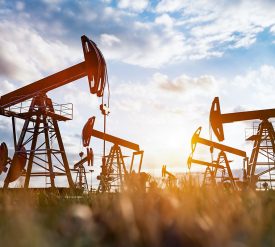 Oil pump jack work on oilfield petroleum extraction