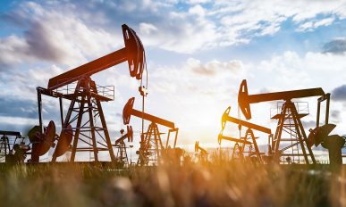 Oil pump jack work on oilfield petroleum extraction