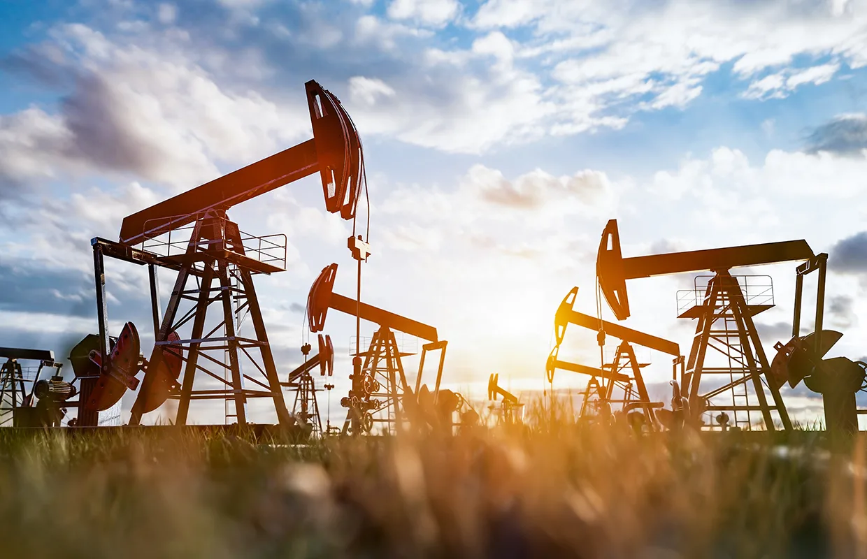 Oil pump jack work on oilfield petroleum extraction
