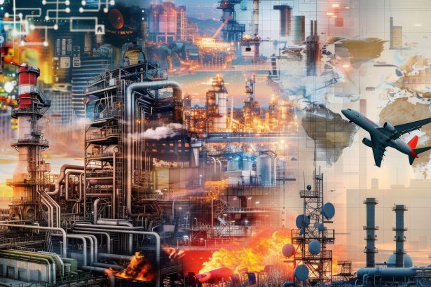 A collage of sectors including automotive, aerospace, electronics, and energy production