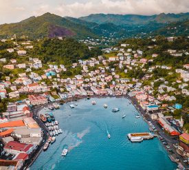 Tropical Caribbean City Port with boats and ships Grenada