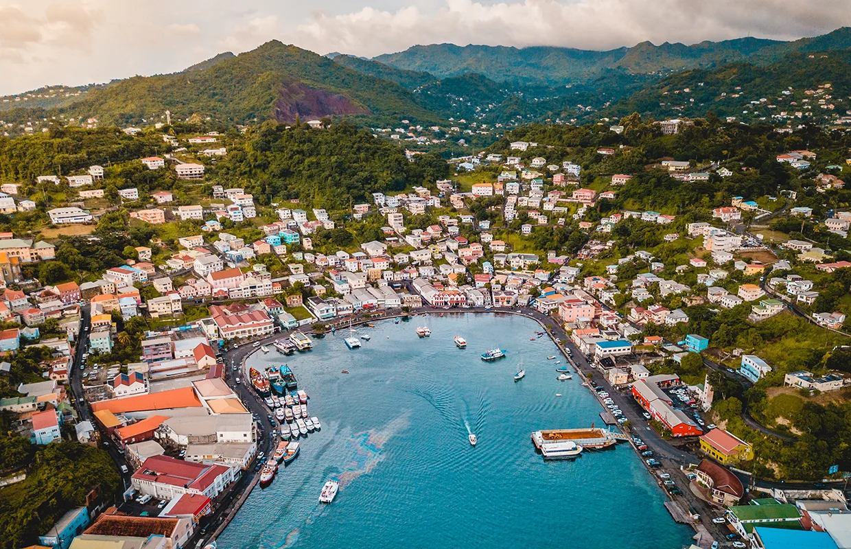 Tropical Caribbean City Port with boats and ships Grenada