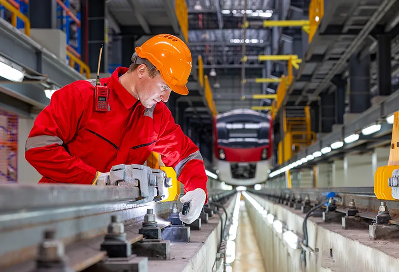 Electric train technician engineer checking controls system