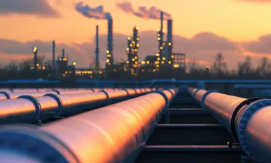A large oil and gas pipeline in the midst of refining, with blur